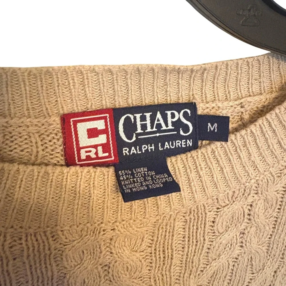 Chaps Ralph Lauren Mens M Cable Knit Fisherman Linen Cotton‎ Blend Sweater Tan